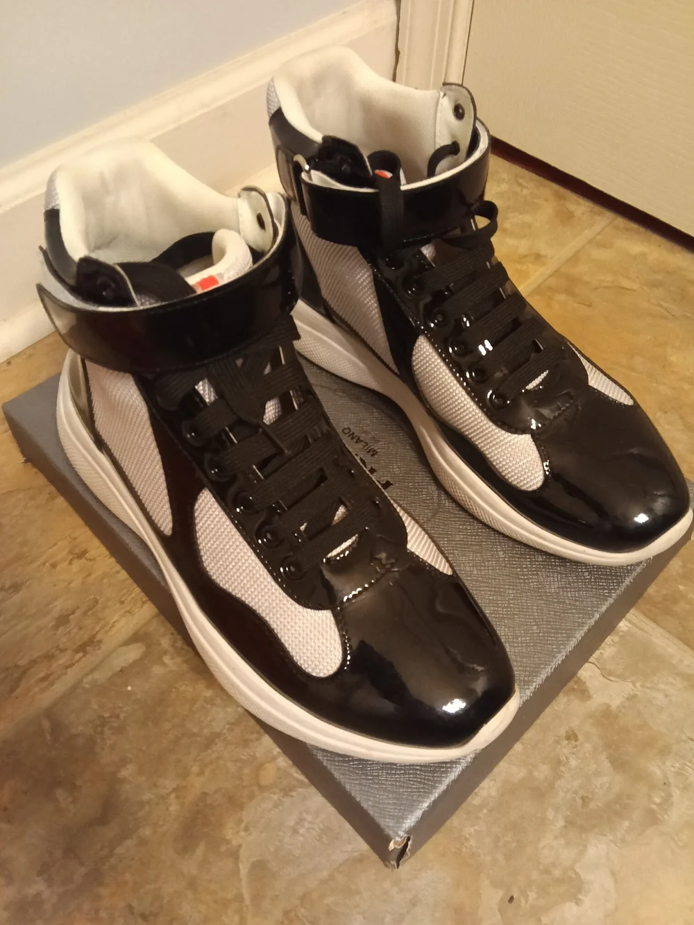 Prada Black and White Men’s High-Top Sneakers